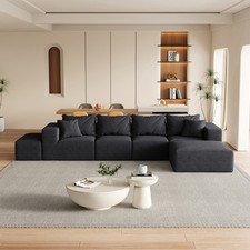 Chenille Upholstered L-Shaped Sectional Sofa Set w/ 6 Pillows Modern Living Room