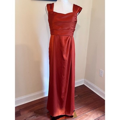 Azazie Burnt Orange Satin Pleated Maxi Bridesmaid Dress Size 6 | eBay