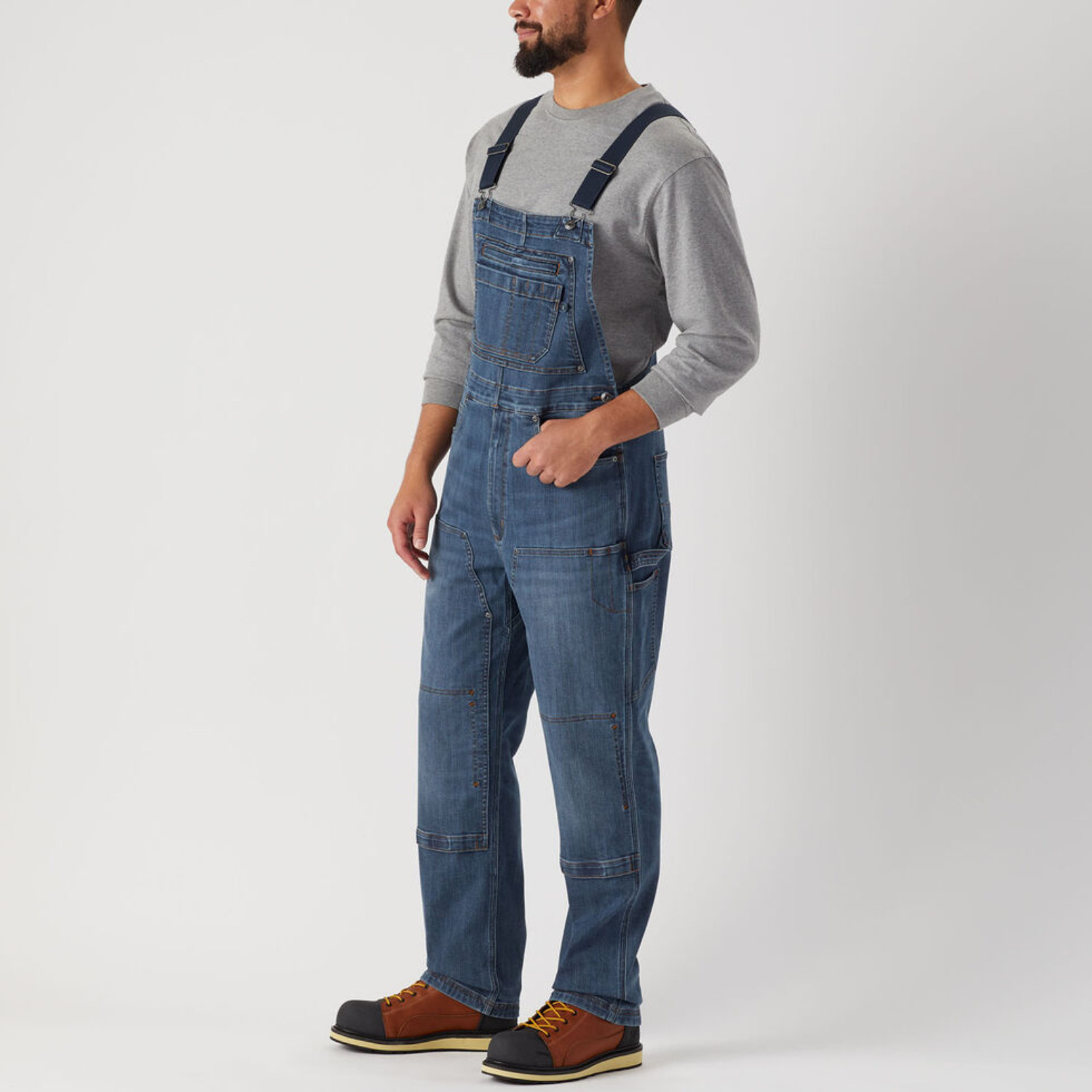 Duluth Ballroom Double Flex Denim Bib Overalls  – Washed Denim Utility Bib
