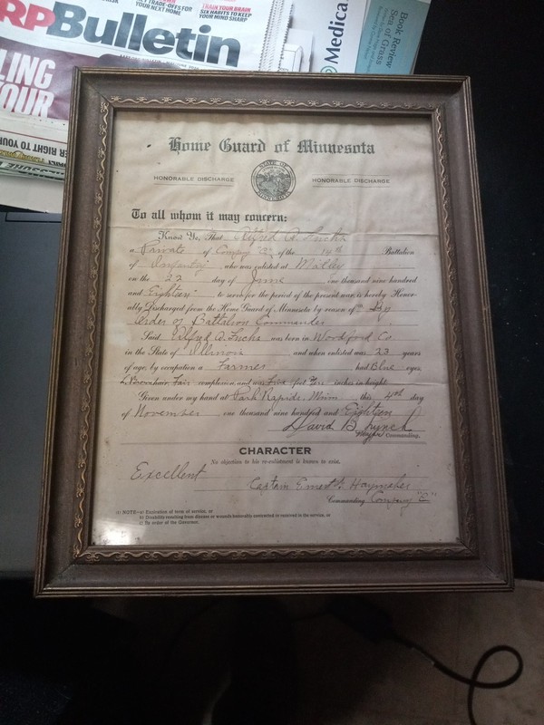 Honorable Discharge For A Member Of The Home Guard Of Minnesota