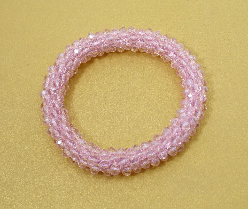 Pink glass bead stretch bracelet in a thick rope look design all glass ...