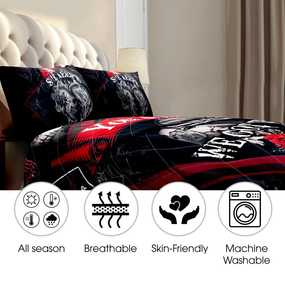 Juego de cama calavera gótica - Regalos perfectos para parejas, decoración tamaño king Foto 3 de 4