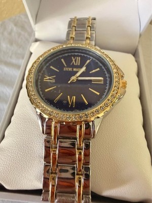 Steve Madden SM-B107 Women's Two-Tone Crystal Bezel Watch NEW WITH BOX 