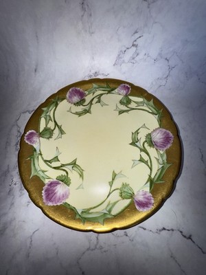 Antique JPL Jean Pouyat Limoges Stouffer Handpainted Gold Gilt THISTLE Plate
