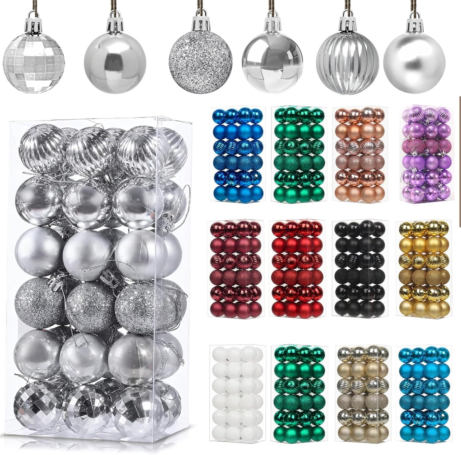 36Pcs Silver for Christmas Tree Decorations,30mm/1.18"" Mini Xmas Bauble Hanging