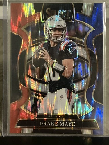 2025 Panini Select Drake Maye Concourse Red, Blue, And White Shock No 80