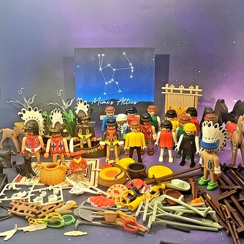 Huge Lot Playmobil Cowboys Indians Western Figures Accessories Animals Vintage