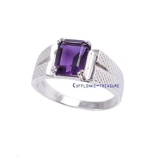 Natural Amethyst Gemstone with 925 Sterling Silver Ring For Men's #3298