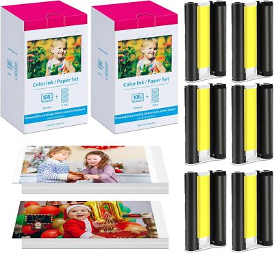 Canon Selphy CP1500 CP1300 CP1200 4x6 108 sheet Color Ink Paper Set KP-108IN lot