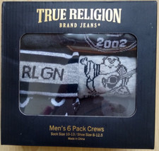 NWT True Religion 6 Pack Crew Socks in Gift Box size 8 - 12.5