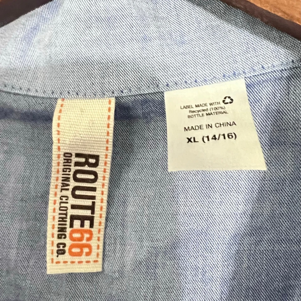 Camisa Route 66 Niñas Talla XL (14/16) Azul Tachonada Manga 3/4 Abotonada Foto 2 de 4