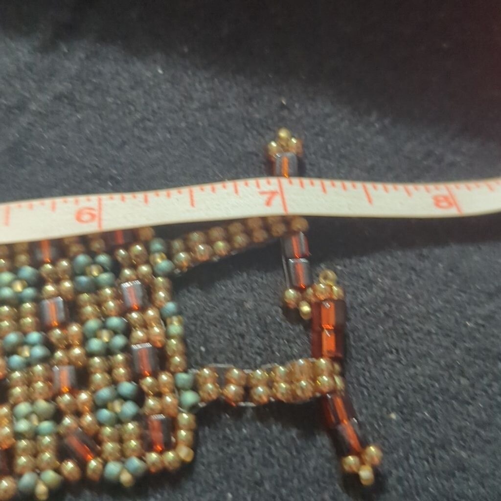 Green and Brown Beaded Geometric Statement Bracel… - image 6