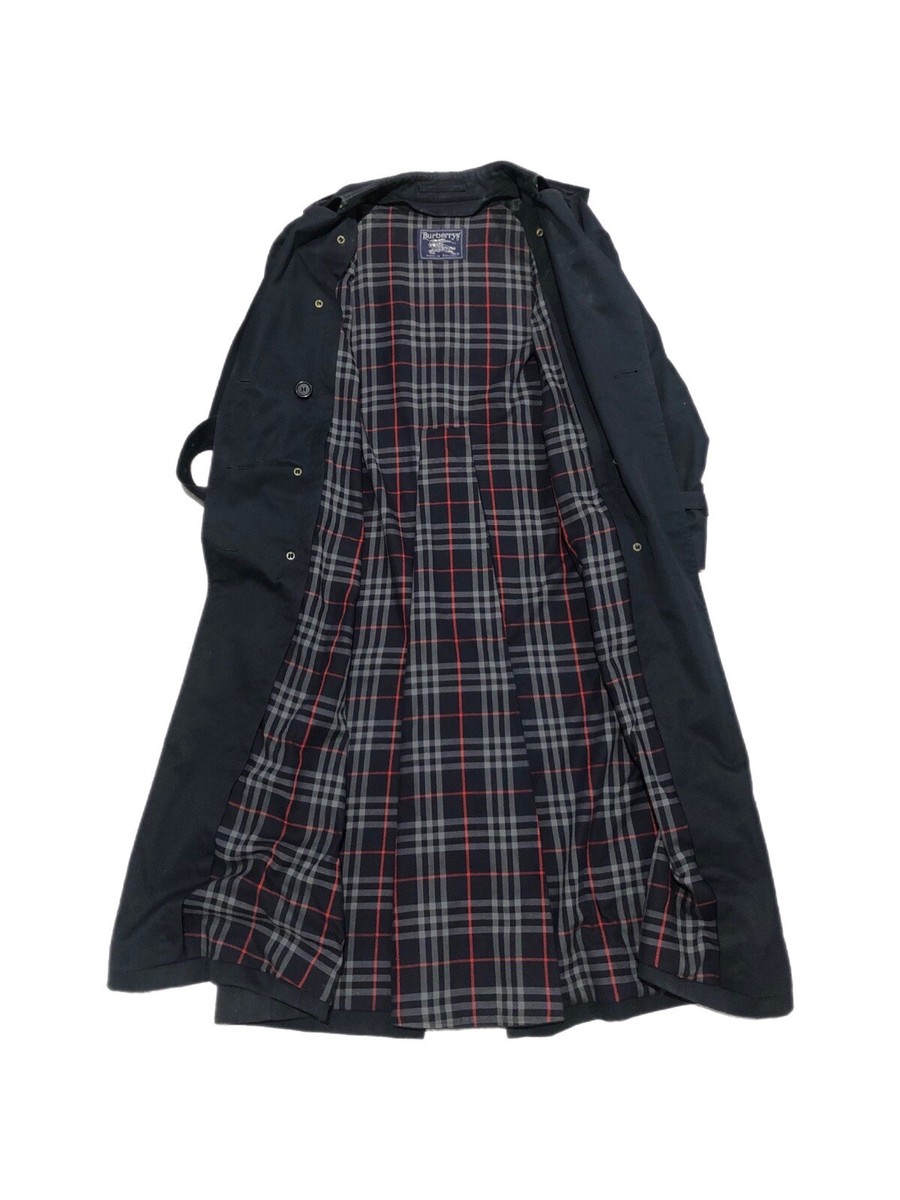 バーバリートレンチコート　ブラック　ネイビー　Burberrys.London Vtg 90s Burberrys Navy Trench Coat With Nova Check Liner