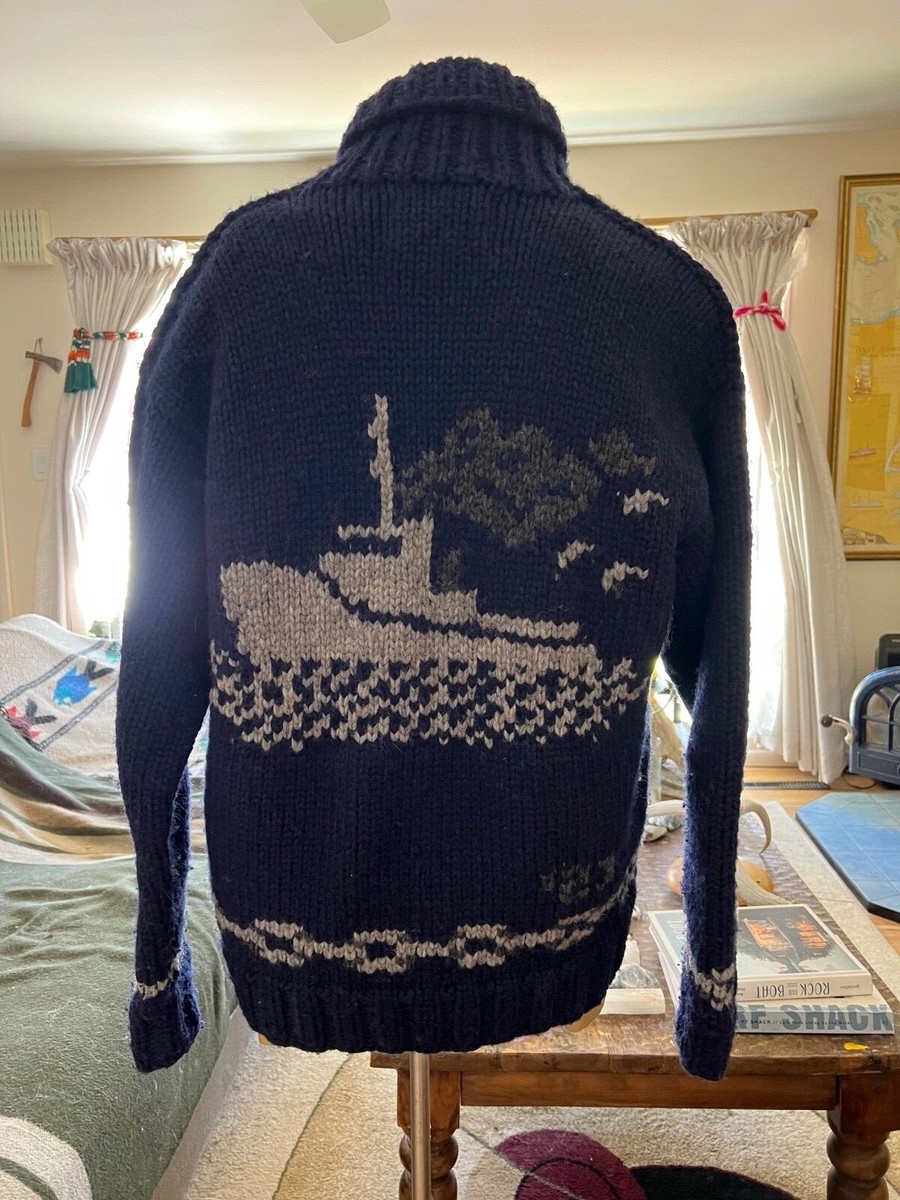 RARE Mens FILSON Tugboat Cowichan 100% Wool Zip Sweater Jacket M