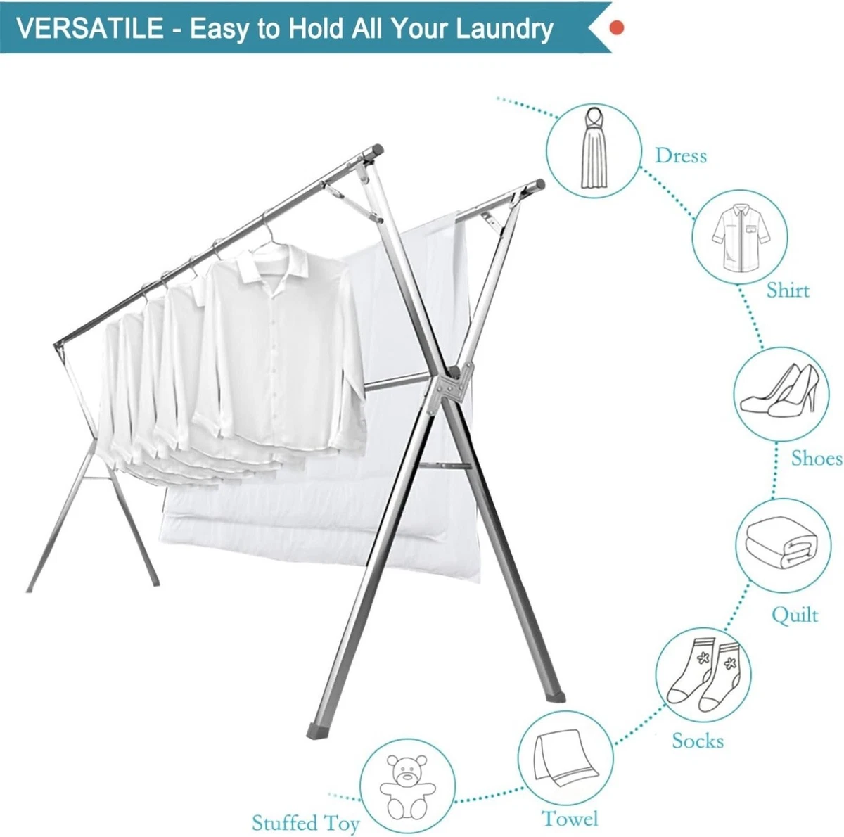 ZORZA 155cm-255cm Tendederos Extensible, Tendedero Plegable, Ahorra Espacio  Tendederos Plegables con Ruedas y Pies Antideslizantes, Clothes Drying