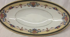 UNION CERAMIQUE LIMOGES FRANCE ORLEANS OVAL RELISH DISH 9" PINK FLORAL SWAG UC