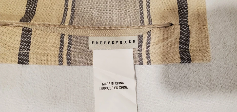 Funda de Almohada POTTERY BARN 20"x20" Cuadrada Azul Beige Rayas Lino NUEVA Foto 4 de 4