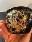 SATSUMA BOWL FLORAL GARDEN WITH PEOPLE 6" X 4" GOLDFISH INSID BLACK & GOLD COLOR — photo 3