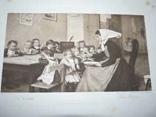 Rare Original Heliogravure Engraving by Albert Anker (1831-1910) Swiss Artist