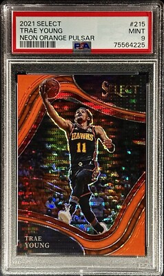 Trae Young PSA 9 - 2021 Select Courtside #215 NEON ORANGE PULSAR Jersey #11/13