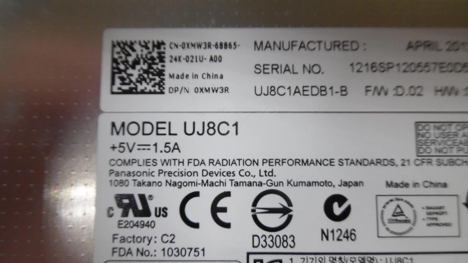 Genuine Dell Inspiron N5050 - DVD±RW SATA Burner Internal Drive * UJ8C1 XMW3R - Image 4 of 4