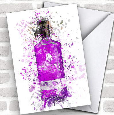 Aquarellspritzer lila Rhabarber Ingwer Gin Flasche personalisiert Geburtstagskarte