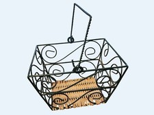 Vintage Ornate Green Metal Wire Wicker Basket Caddy 4"x5.25"x6.5" Plus Handle