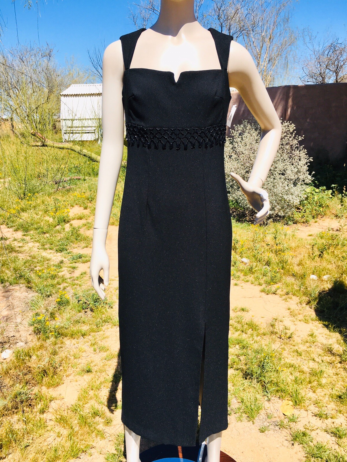 black empire waist cocktail dress