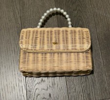 Lele Sadoughi Natural Wicker Tabitha Pearl Top Handle Handbag