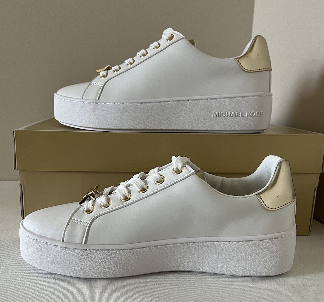 【送料&関税込】Michael Kors Leather Lace-up Shoes New Michael Kors Poppy Lace up faux leather sneakers size 5