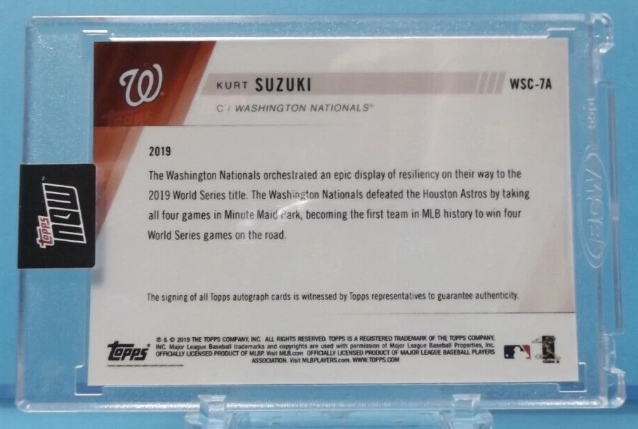 Topps Now 2019 #WSC-7A- Kurt Suzuki 112/199 autógrafo Nationals WS Champions Foto 2 de 2