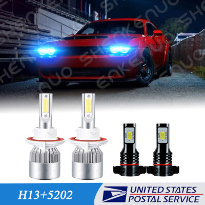 For 2008-2014 Dodge Challenger - 4PC 8000K LED Headlights + Fog Lights Bulbs