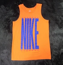 NIKE SPORTSWEAR MEN  PRINTED NIKE SLEEVELESS SHIRT ORANGE/BLUE SIZE S