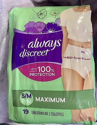 Always Discreet Incontinence and Postpartum Underwear for Women Maximum S/M  19CT