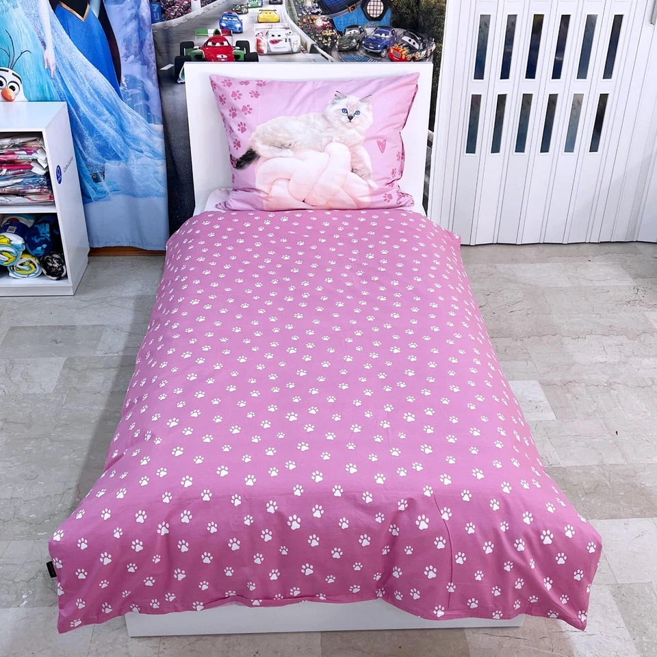 Dulce Gato Rosa Set 2pezzi Cama Individual Funda Nórdica Algodón Reversible - Imagen 2 de 4