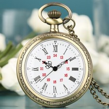 Vintage Style Open Face Quartz Analog Pocket Watch with Necklace Chain Unisex