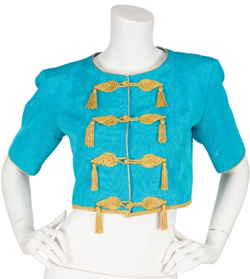 Giacca Turchese Yves Saint Laurent 1993 S S Runway Vintage Oro Nappa