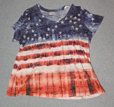 Avenue Short Sleeve Plus Size 22/24 American Flag Patriotic 4th Of July USA