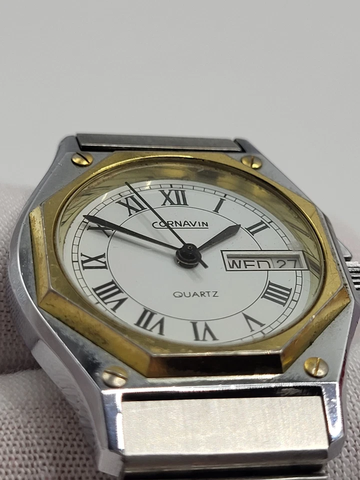 1970's 32mm CORNAVIN QUARTZ SHOCKPROOF STEEL FINISH DOUBLE CALENDAR VINTAGE USSR - Image 3 of 4