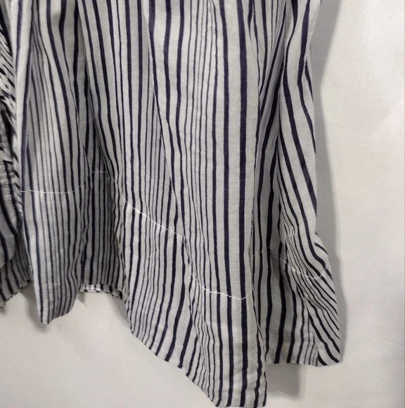 Sine Silk Blend Pin Stripped Babydoll Top Women's 4 White Blue Retro 90s Y2K - Image 4 of 4