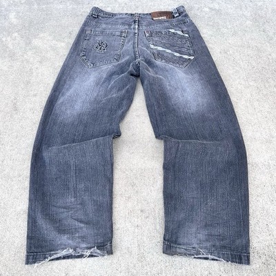 Vintage Y2K Southpole Black Charcoal Grey Baggy Wide Leg Jeans