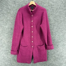 Adrienne Vittadini Coat Women XL Purple Button Long Sleeve Wool Pockets Casual