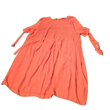 Davi & Dani Bright Orange Midi Dress Oversized Women Size L Pleated Keyhole