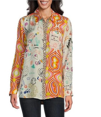 Clearance Plus Size 2X John Mark Point Collar RollTab Long Sleeve Believe Blouse