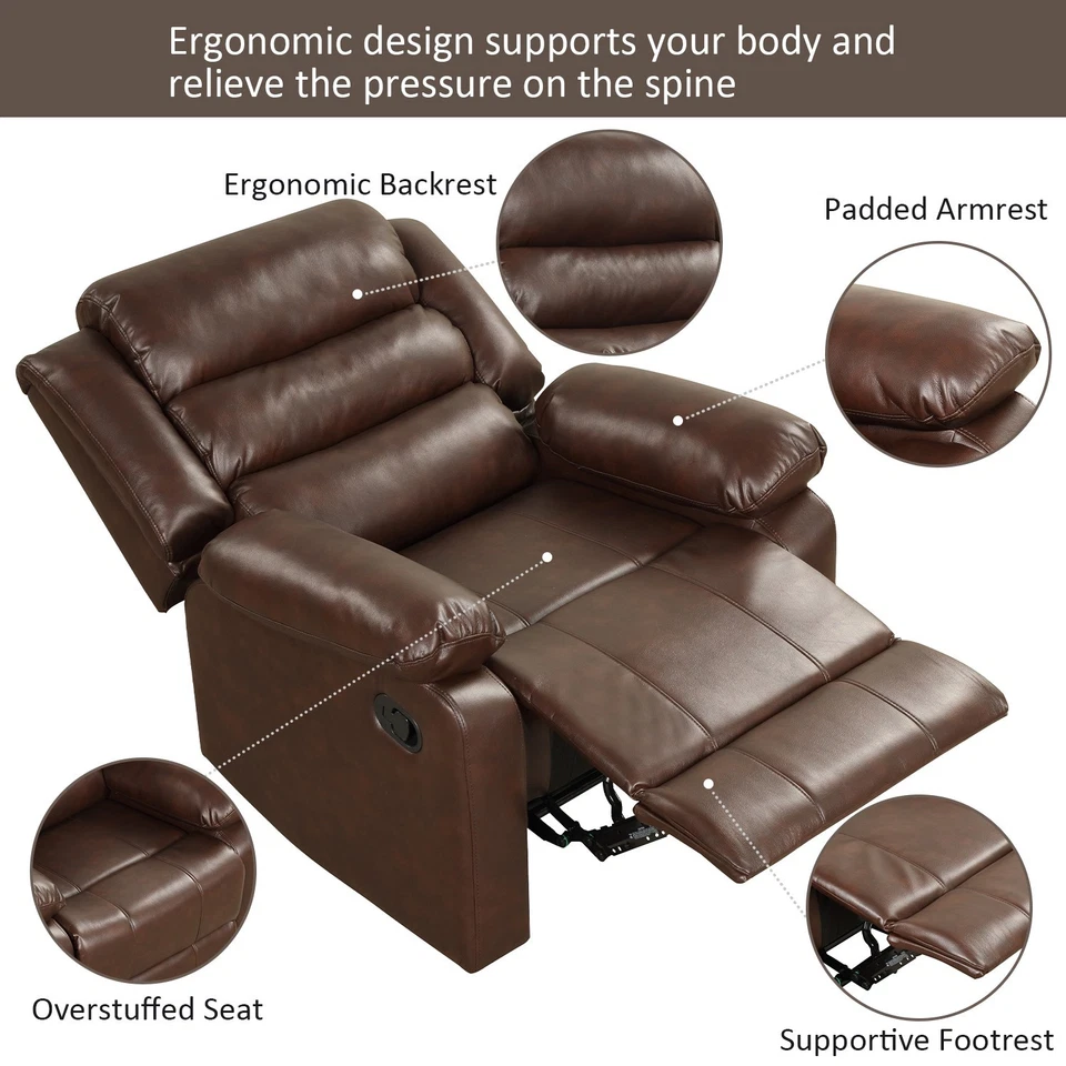 CANMOV Manual Recliner Chair with Overstuffed Arms & Back, Faux Leather Recliner - Image 4 of 4