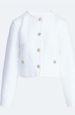 NWT Free Assembly Women  s XS Off White Boucle Crop Jacket Gold Button Blazer