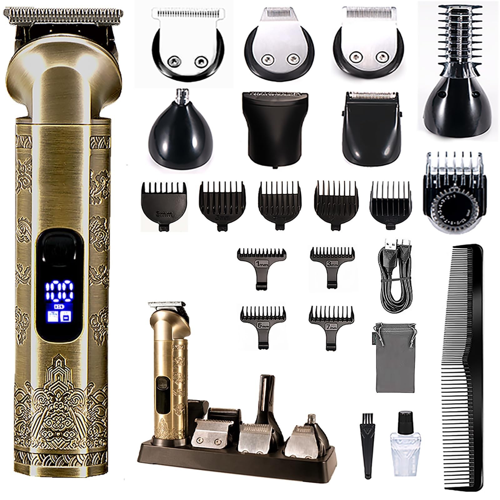 Professional Cordless Beard & Hair Trimmer for Men - 8-in-1 T-Blade Kit with 25 Pieces-image