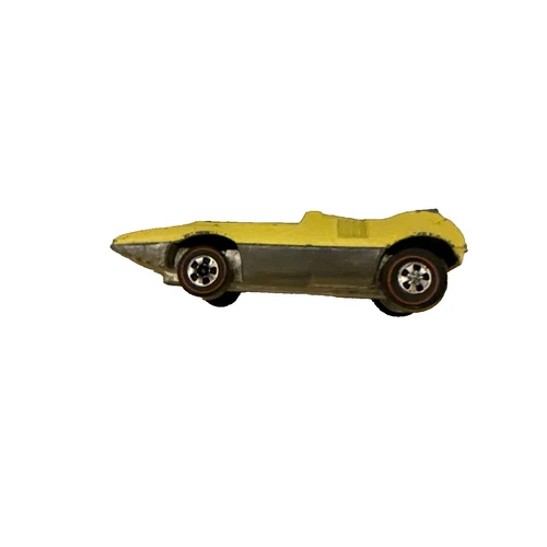1969 hot wheels redline peeping bomb yellow used, bent left rear wheel