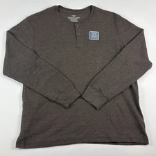 Faded Glory Mens L Brown Long Sleeve Waffle Knit Thermal Henley Shrink Resistant