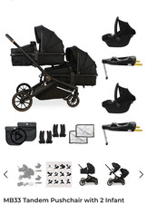 My Babiie MB33 Tandem Double Travel System, 2 Carriers & 2 Bases Black Leopard